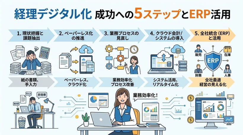 経理のデジタル化はどこから始める？ペーパーレス化を成功させる5つのステップ