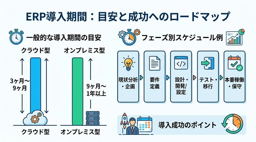 ERPの導入期間の目安は？フェーズ別の期間とスケジュール例を解説