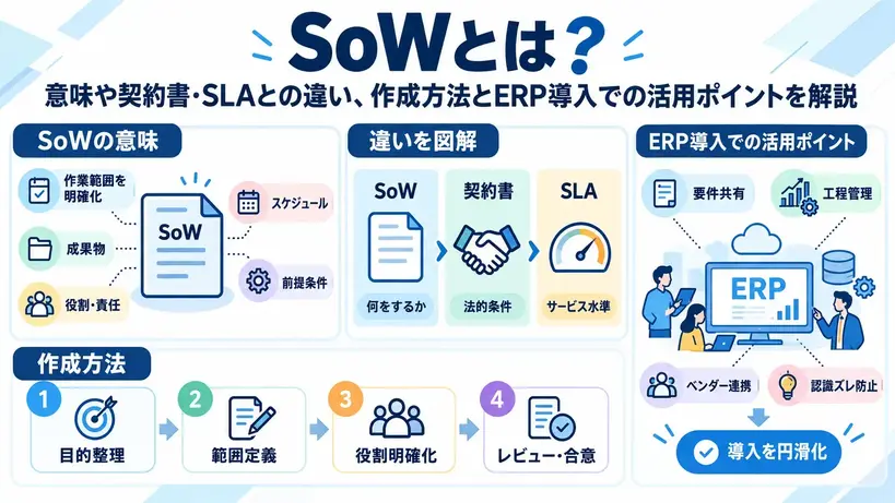 SoWとは？意味や契約書・SLAとの違い、作成方法とERP導入での活用ポイントを解説